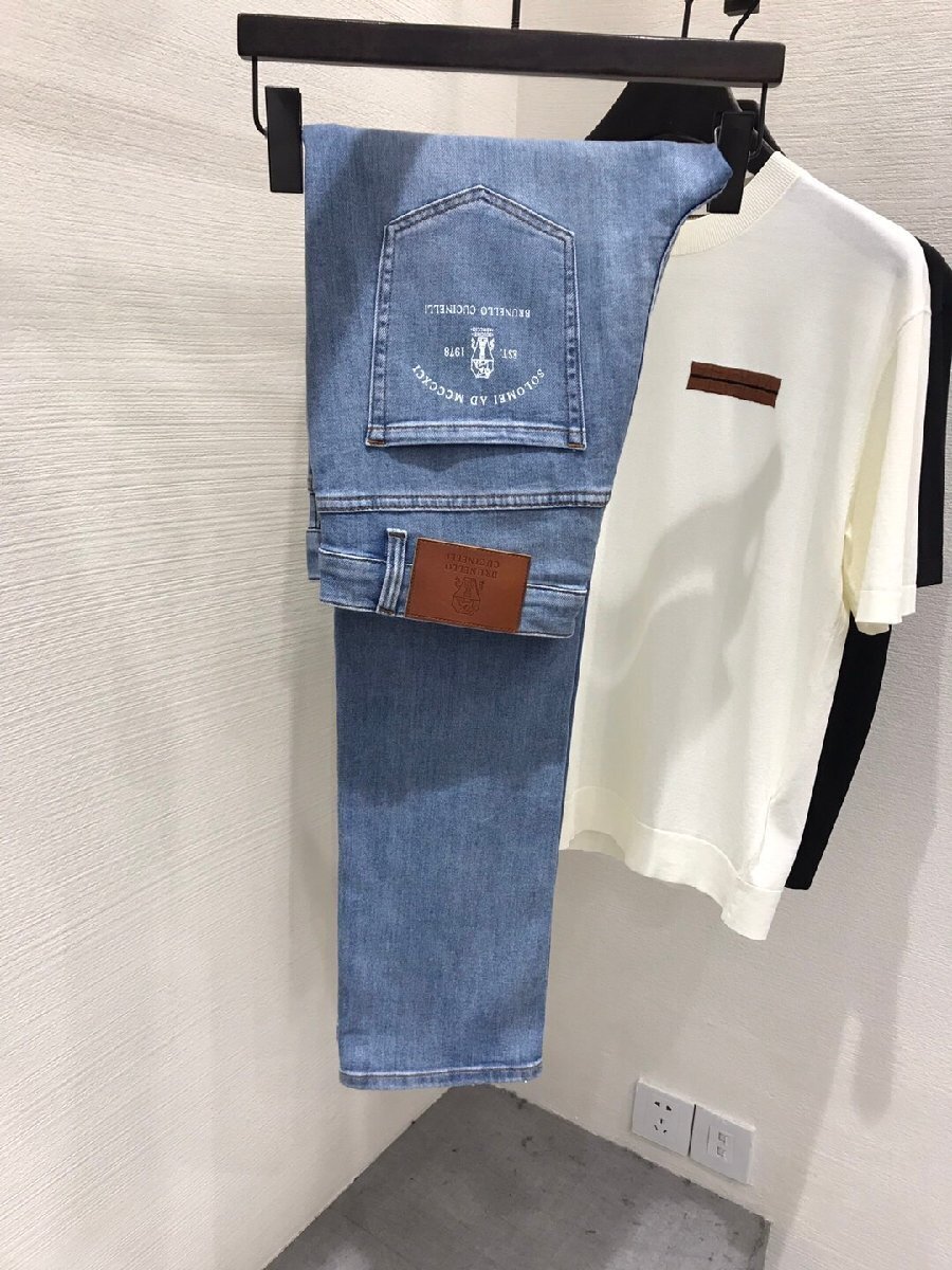 BRUNELLO CUCINELLI ブルネロ クチネリ メンズデニムパンツ W36 ジーンズ ロング丈 ブルー ウォッシュ加工 カジュアル 綿_画像8