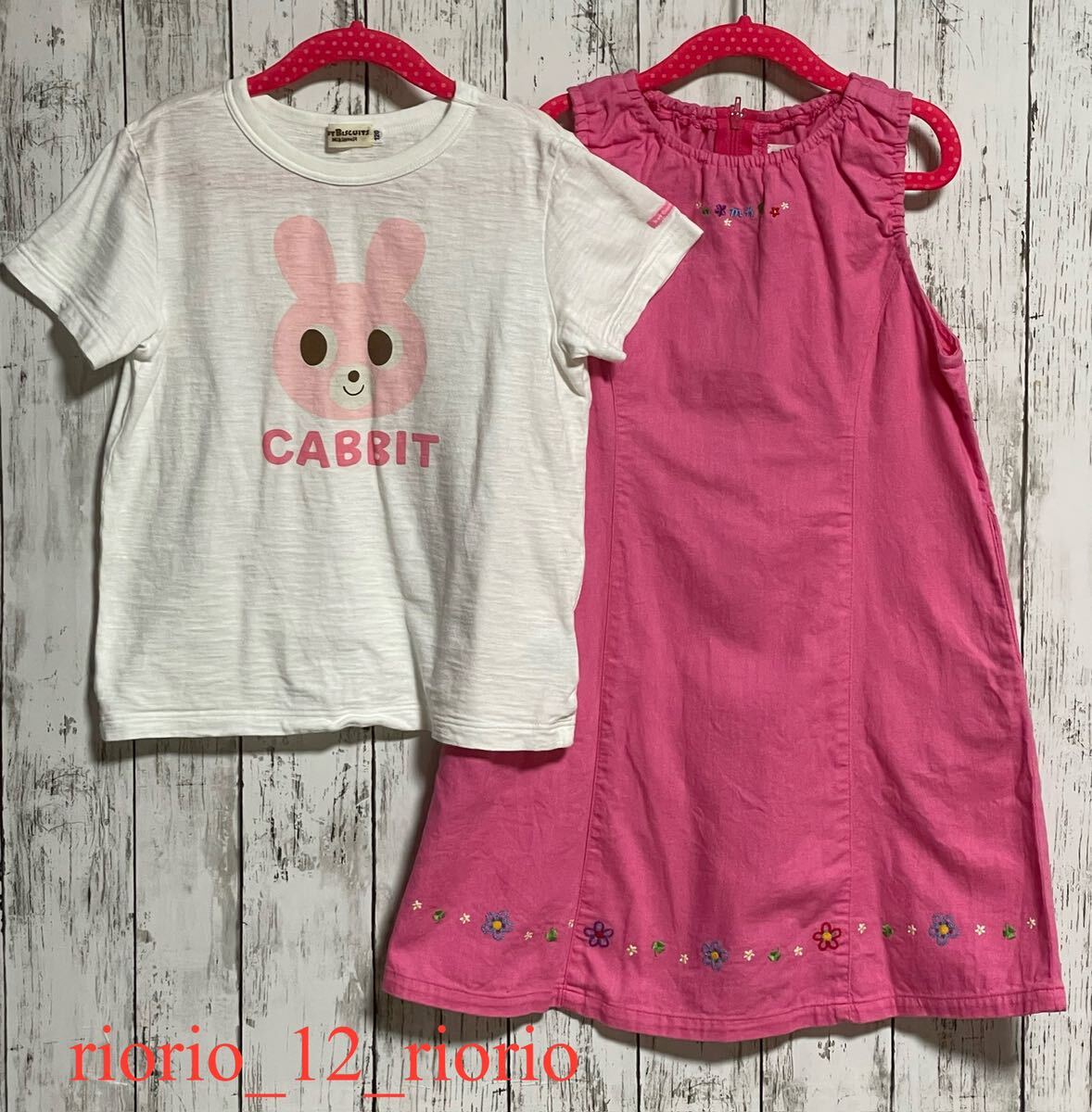 ★I★ MIKIHOUSE ミキハウス 女の子まとめ売り ホットビスケッツTシャツ ノースリーブワンピース 2枚セット size120の画像1