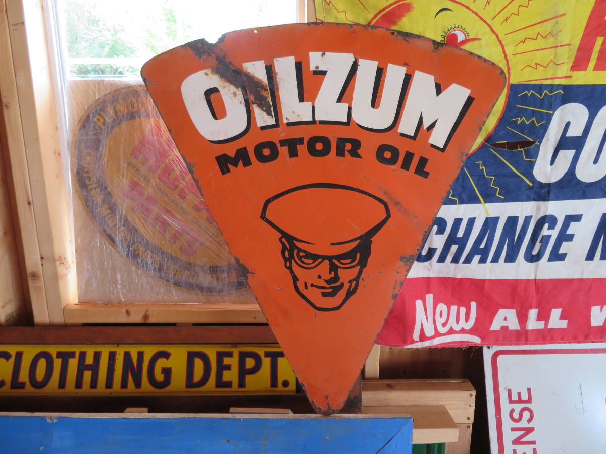 希少 50's OILZUM MOTOR OIL オイル ロードサイン ビンテージ アメリカ 看板 道路標識 ガレージ (099)