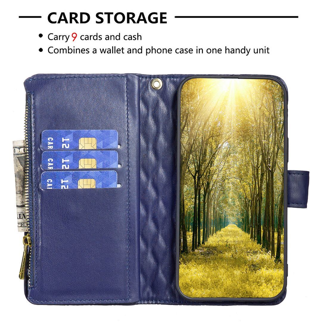 iPhone 14 pro max キルティングケース アイフォン14 プロ マックス レザーケース 手帳型 お財布付き カード収納 ストラップ付き ブルー