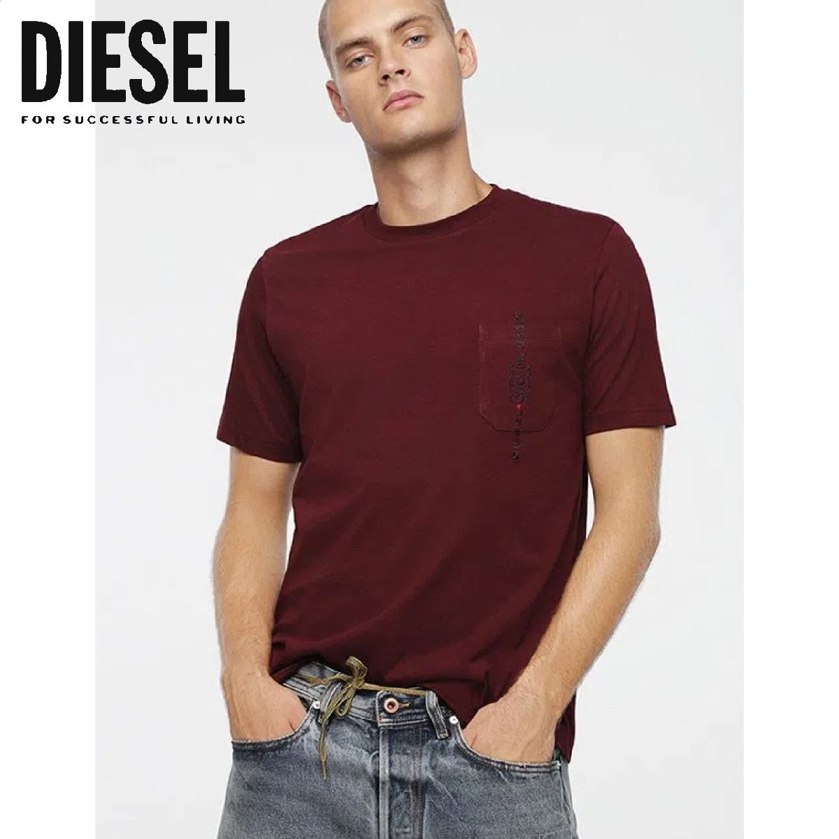 正規品/新品/未使用/XSサイズ■アウトレット品■タグ付き/定価8,580円■DIESEL ディーゼル メンズ 刺繍ロゴ Tシャツ 胸ポケット 105_画像1