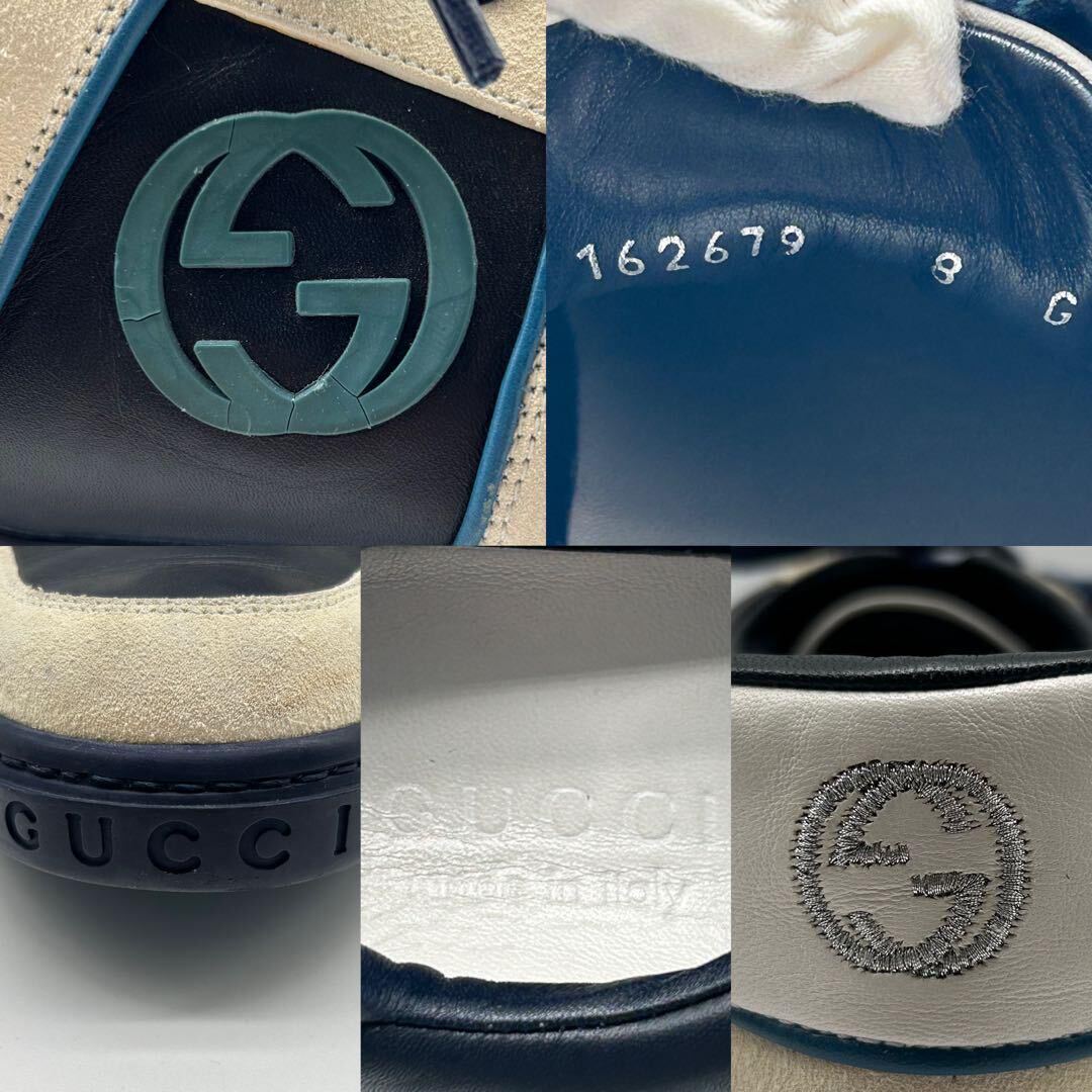 1円 【美品】 GUCCI グッチ 【王者の風格】 メンズ スニーカー シューズ 靴 インターロッキング スウェード レザー ネイビー 8 27.0cm相当_画像10