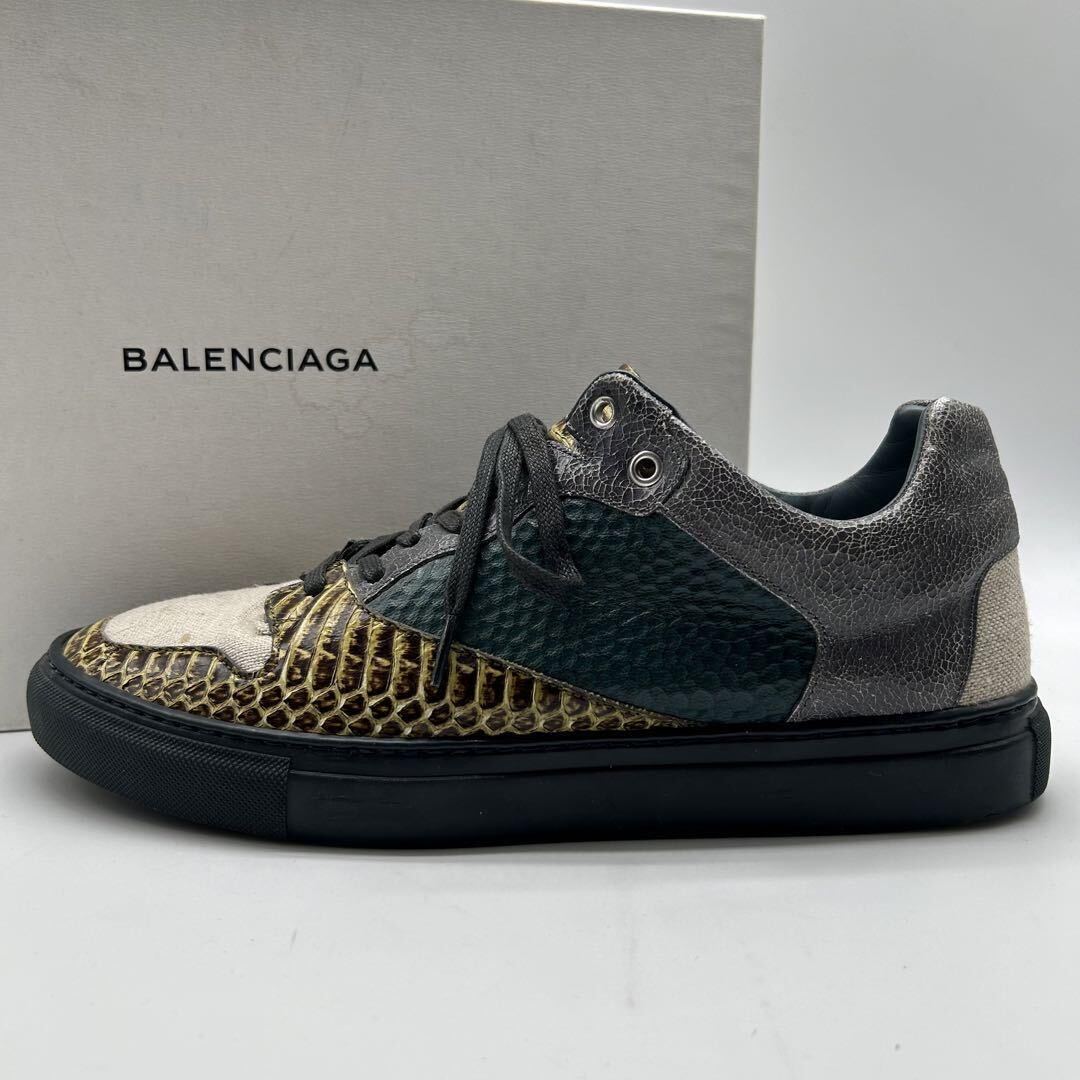 1円 【未使用級】 BALENCIAGA バレンシアガ 【王者の貫禄】 メンズ スニーカー ローカット 靴 パイソン リアル レザー 型押し 42 27.5cm位_画像1