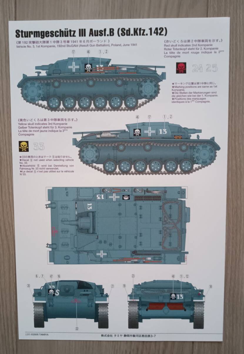  Tamiya Germany Ⅲ number ...B type GERMAN Sturmgschutz Ⅲ Ausf.B Sd.Kfz.142 1/35 TAMIYA