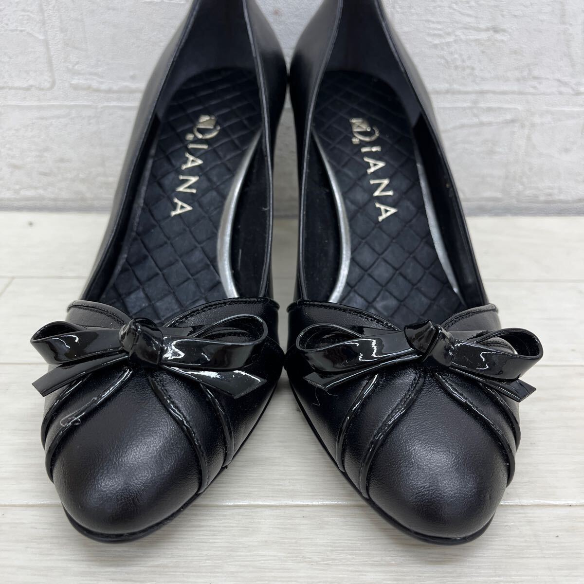 1441◎ 日本製 DIANA ダイアナ 靴 シューズ パンプス ハイ ヒール インソール キルティング カジュアル ブラック レディース22.5_画像3