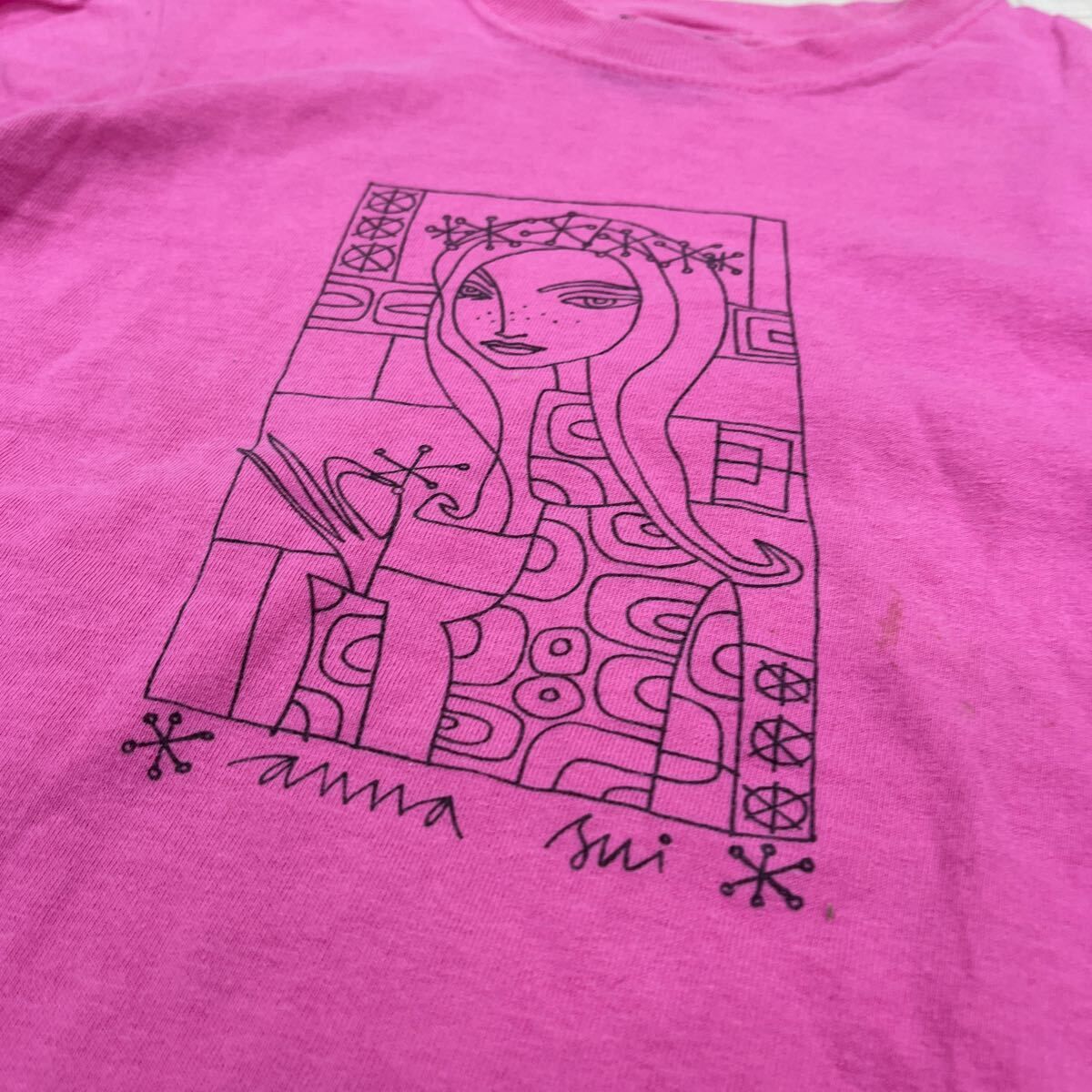 1438◎ ANNA SUI アナスイ トップス Tシャツ カットソー 半袖 クルーネック イラスト プリント カジュアル ピンク レディースXXS_画像3