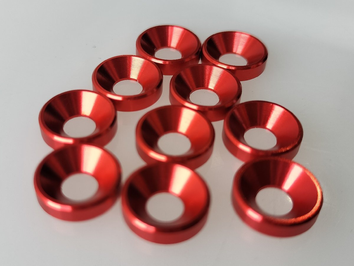 M3 赤 皿ネジ ワッシャー (10pcs) 3mm キャップ アルマイト 加工 アルミニウム 合金_画像1