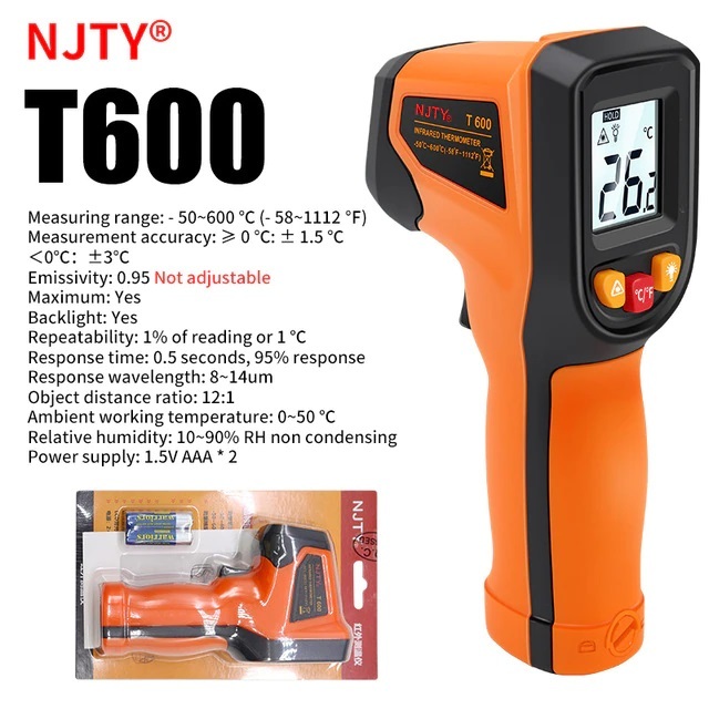 NJTY レーザー 赤外線 温度計 -50~600℃ T600 非接触 温度計 ガンハンドル デジタル LCD 産業用屋外★ホビーショップ青空_画像2