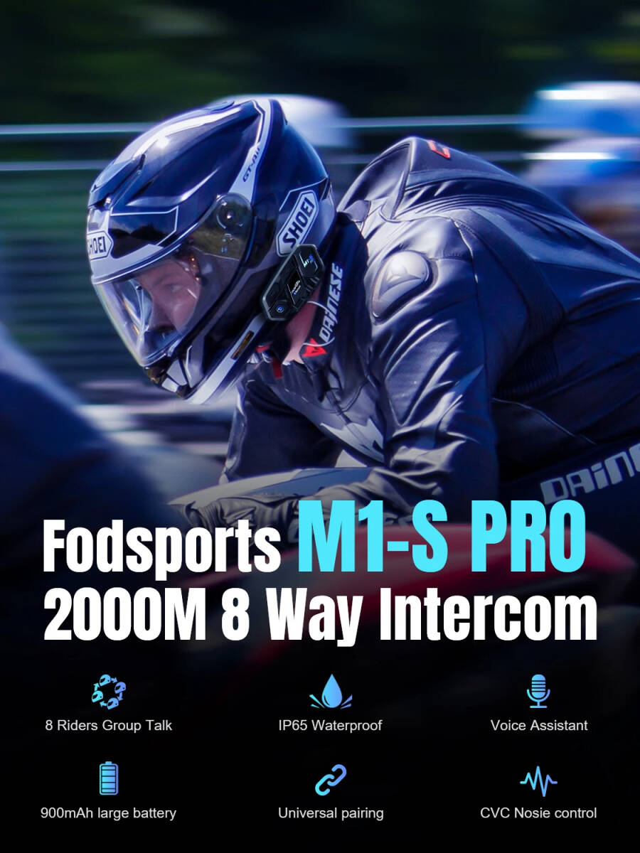 【日本語版・最新】FODSPORTS バイク インカム M1-S Pro 最大8人同時通話 Bluetooth ヘルメットインターホンヘッドセット オートバイ_画像2