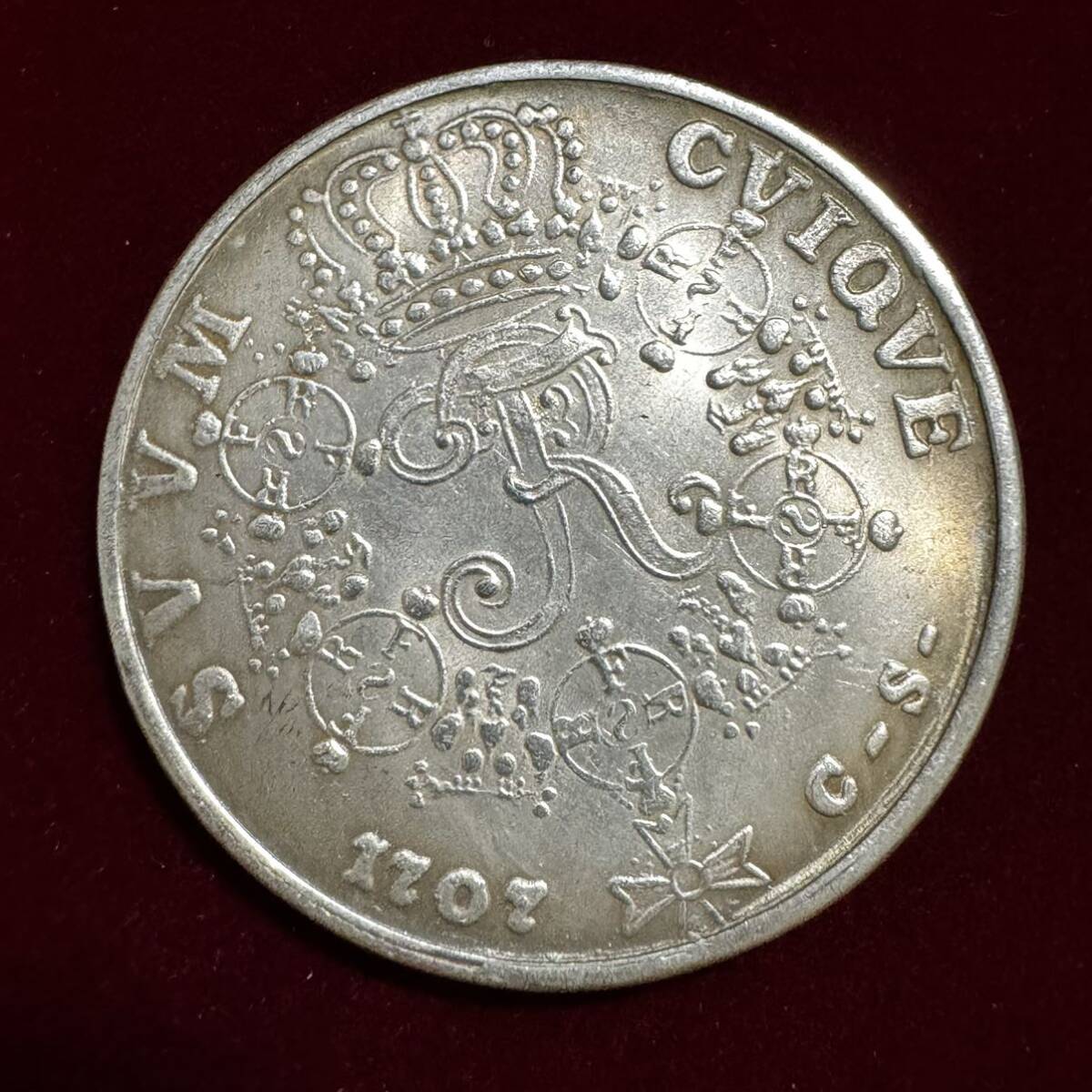 ドイツ プロイセン王国 硬貨 古銭 1707年 フリードリヒ1世 月桂樹 国章 クラウン コイン 銀貨 外国古銭 海外硬貨 の画像1