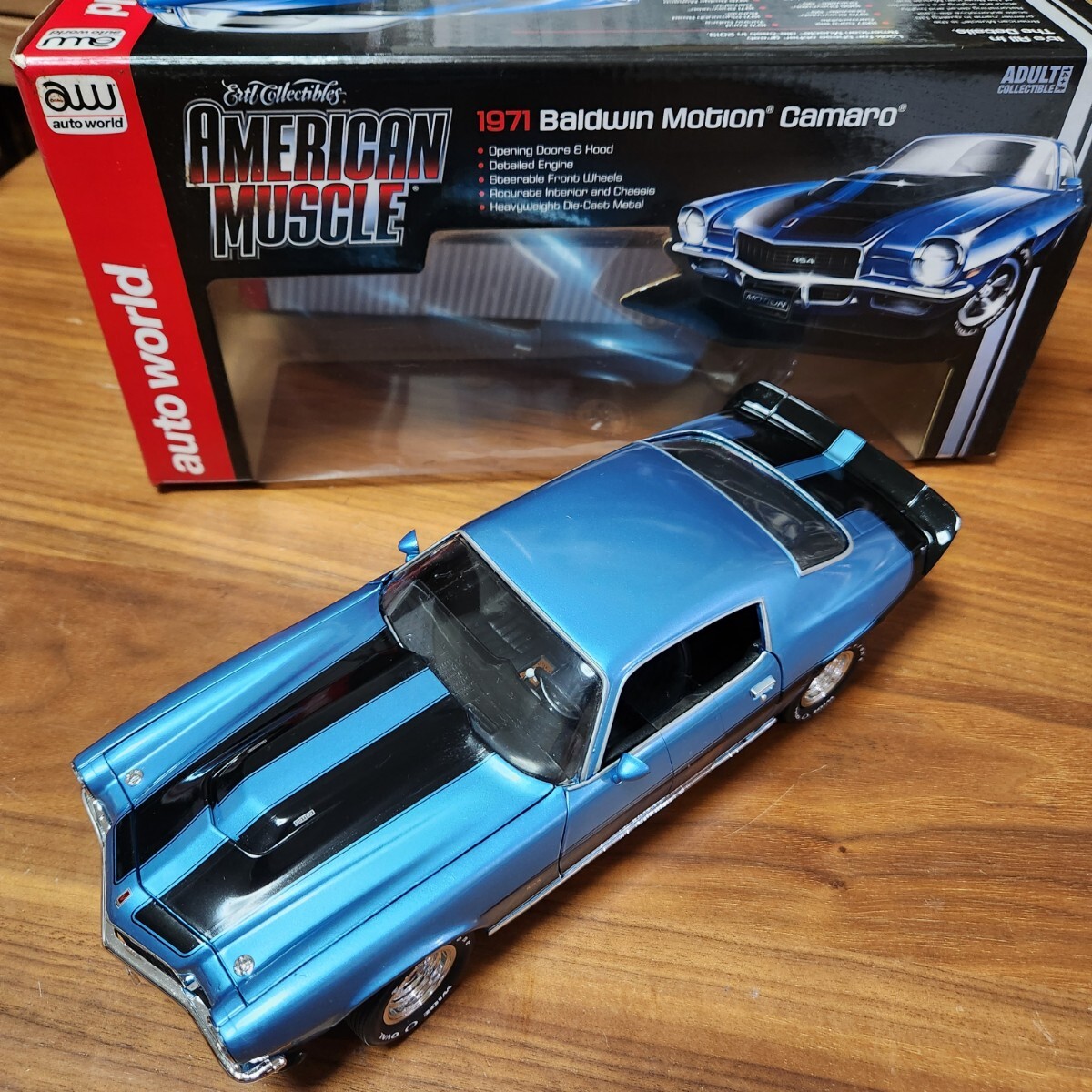 希少 AMERICAN MUSCLE 1971 Baldwin Motion Camaro 1/18 アスコットブルー カマロ 箱付き_画像1