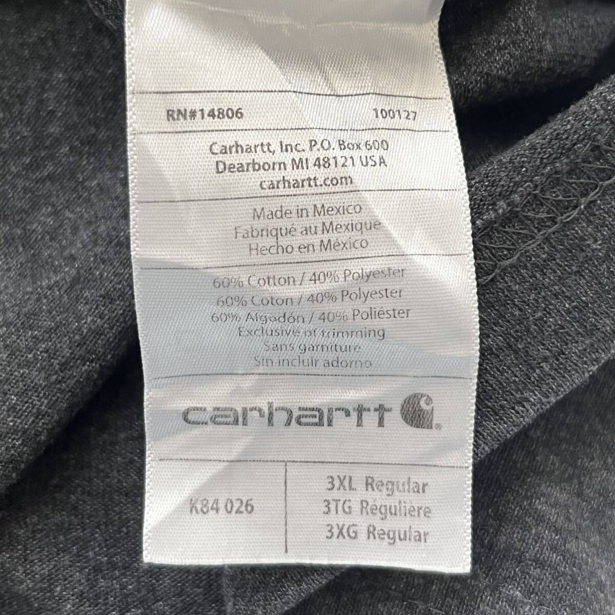 カーハート Carhartt ヘンリーネック 胸ポケットTシャツ 3XL グレー 送料込 古着 メキシコ製 Mexico メンズ_画像6