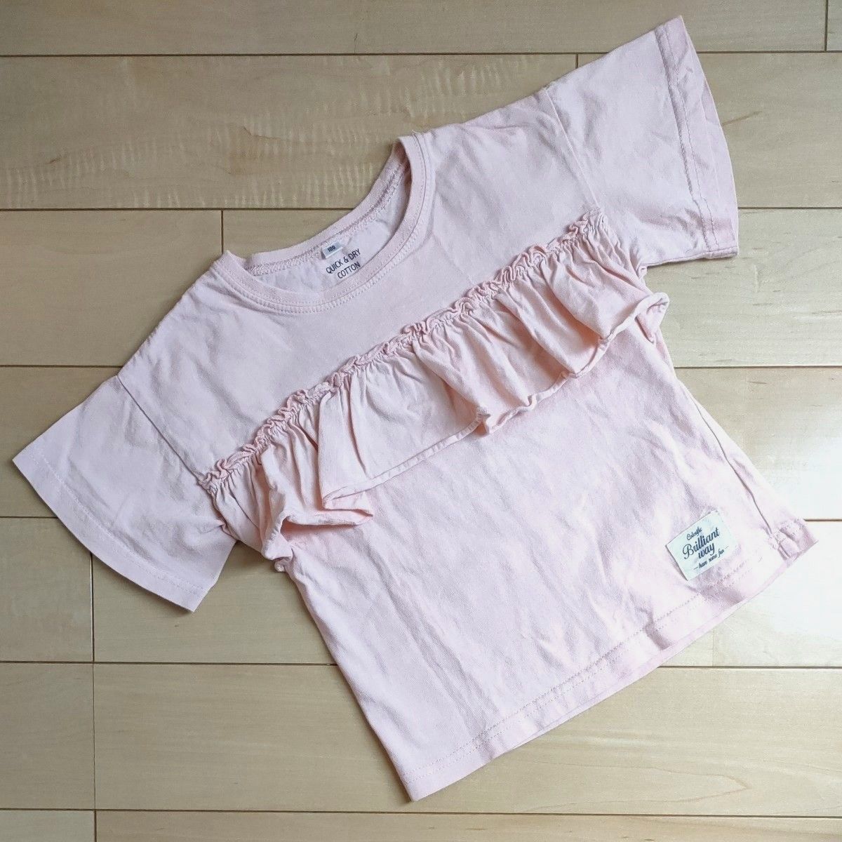 オルソブルー　女の子　100★半袖Tシャツ★サーモンピンク フリル付きキッズ夏服トップス