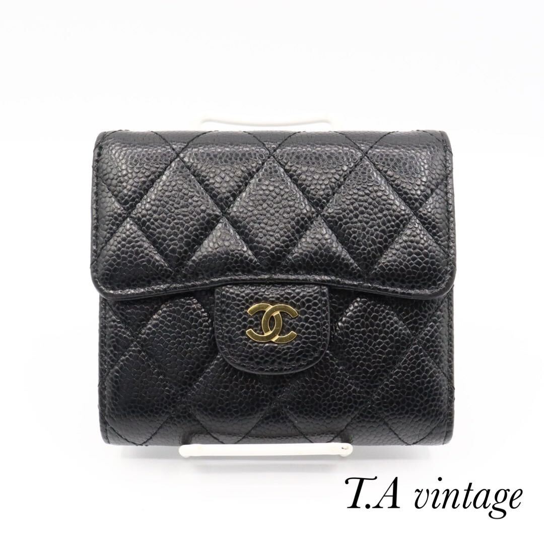 美品 CHANEL シャネル キャビアスキン マトラッセ 折り財布 美品 CHANEL シャネル キャビアスキン マトラッセ 折り財布