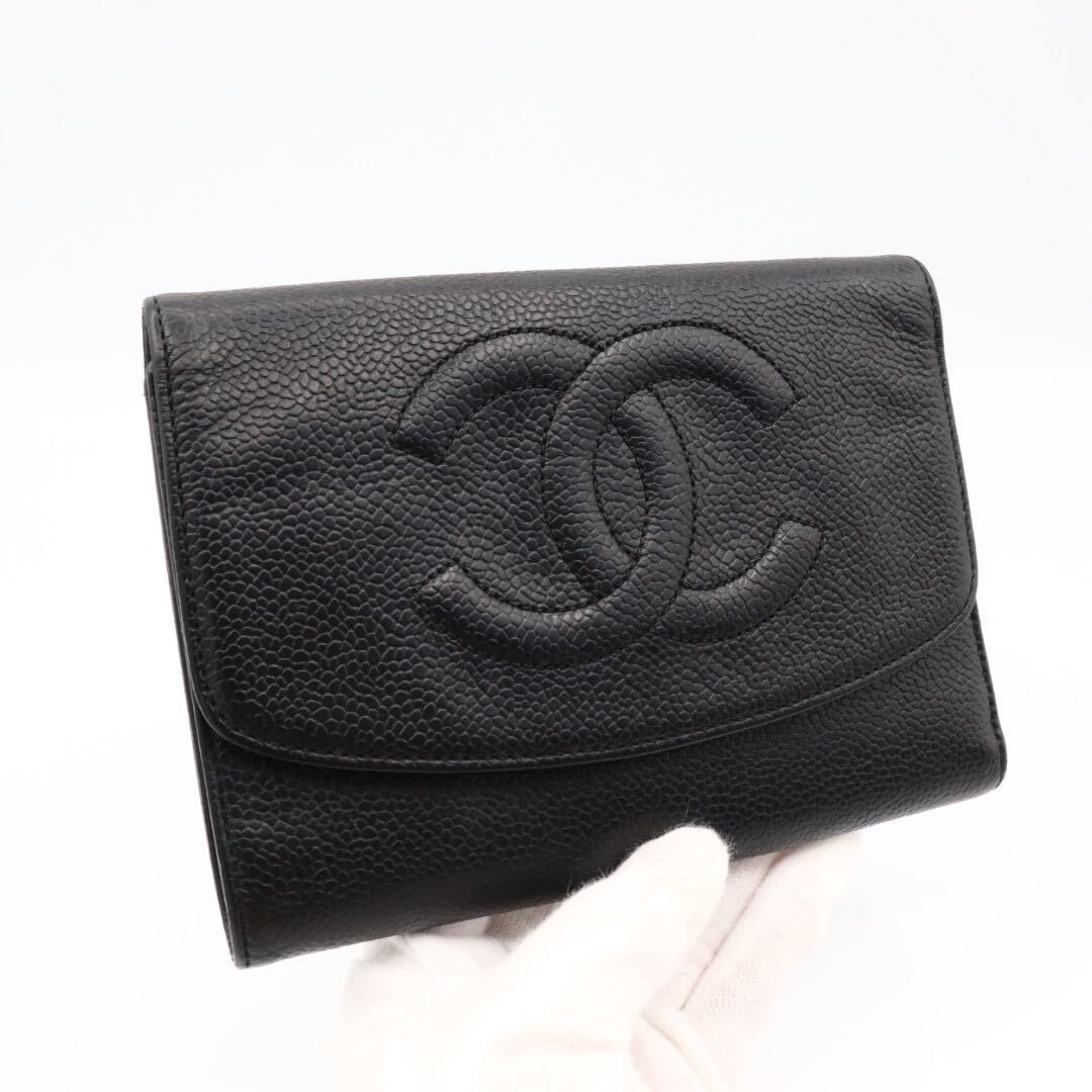 美品　CHANEL 　シャネル　キャビアスキン　デカココ　折り財布　ブラック_画像8