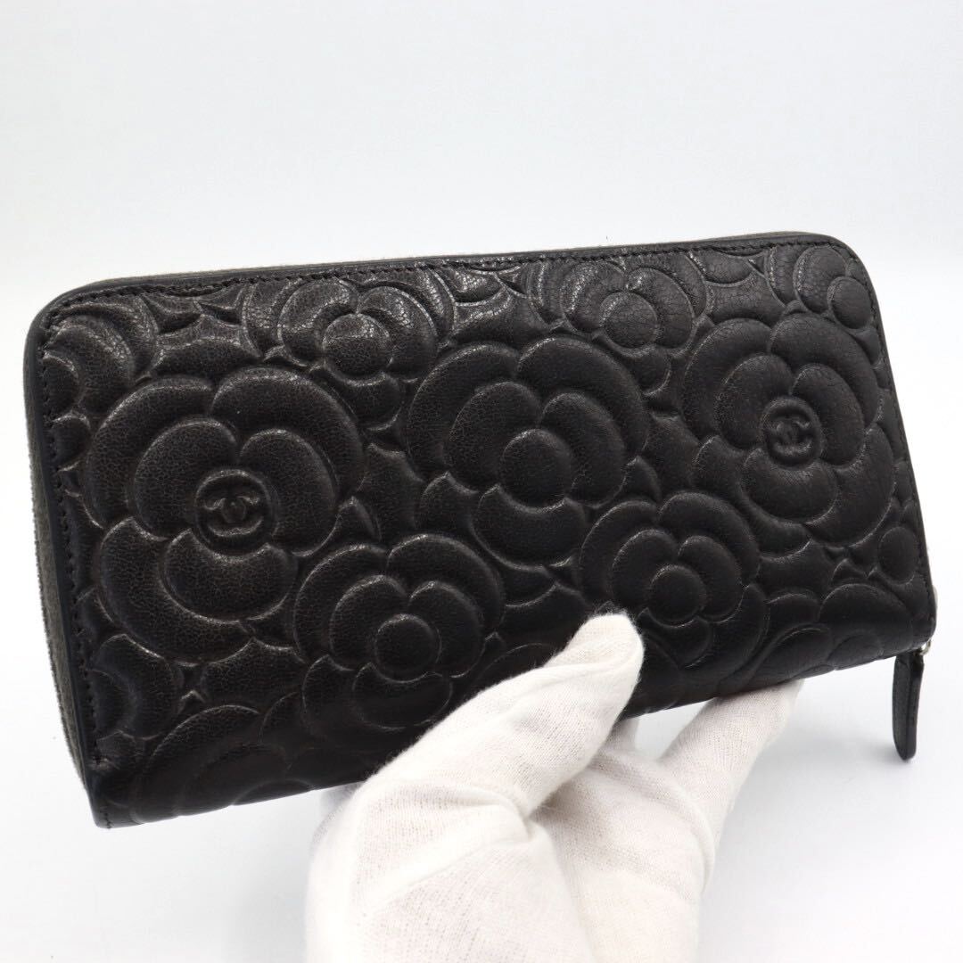 美品 CHANEL シャネル カメリア ラウンドファスナー 長財布 美品 CHANEL シャネル カメリア ラウンドファスナー 長財布