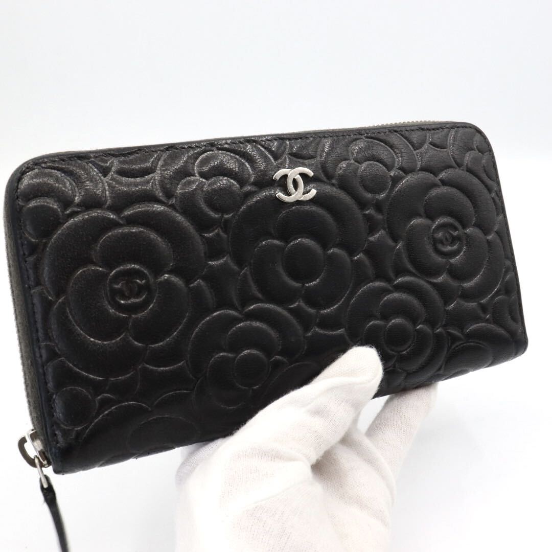 美品 CHANEL シャネル カメリア ラウンドファスナー 長財布 美品 CHANEL シャネル カメリア ラウンドファスナー 長財布