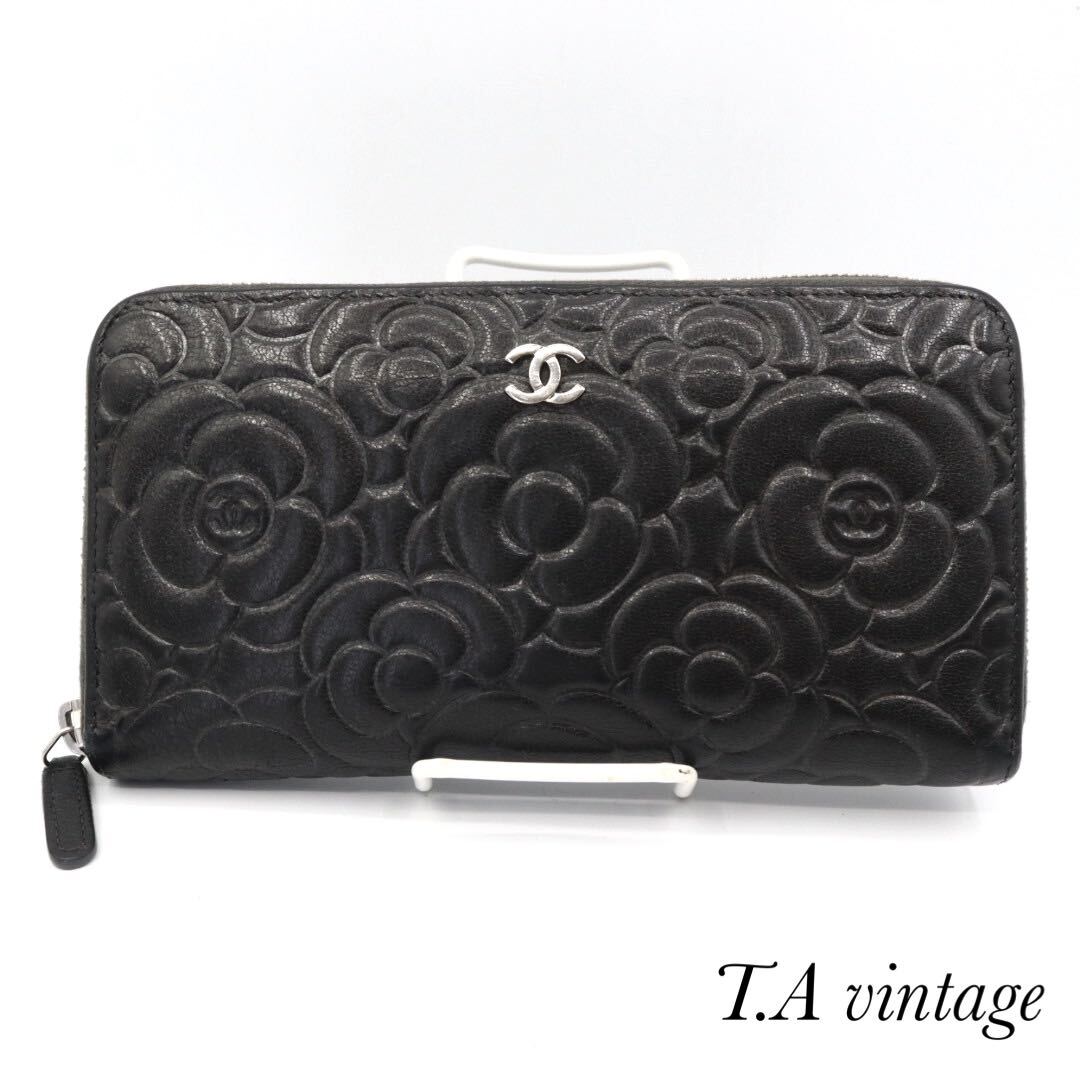 美品 CHANEL シャネル カメリア ラウンドファスナー 長財布 美品 CHANEL シャネル カメリア ラウンドファスナー 長財布
