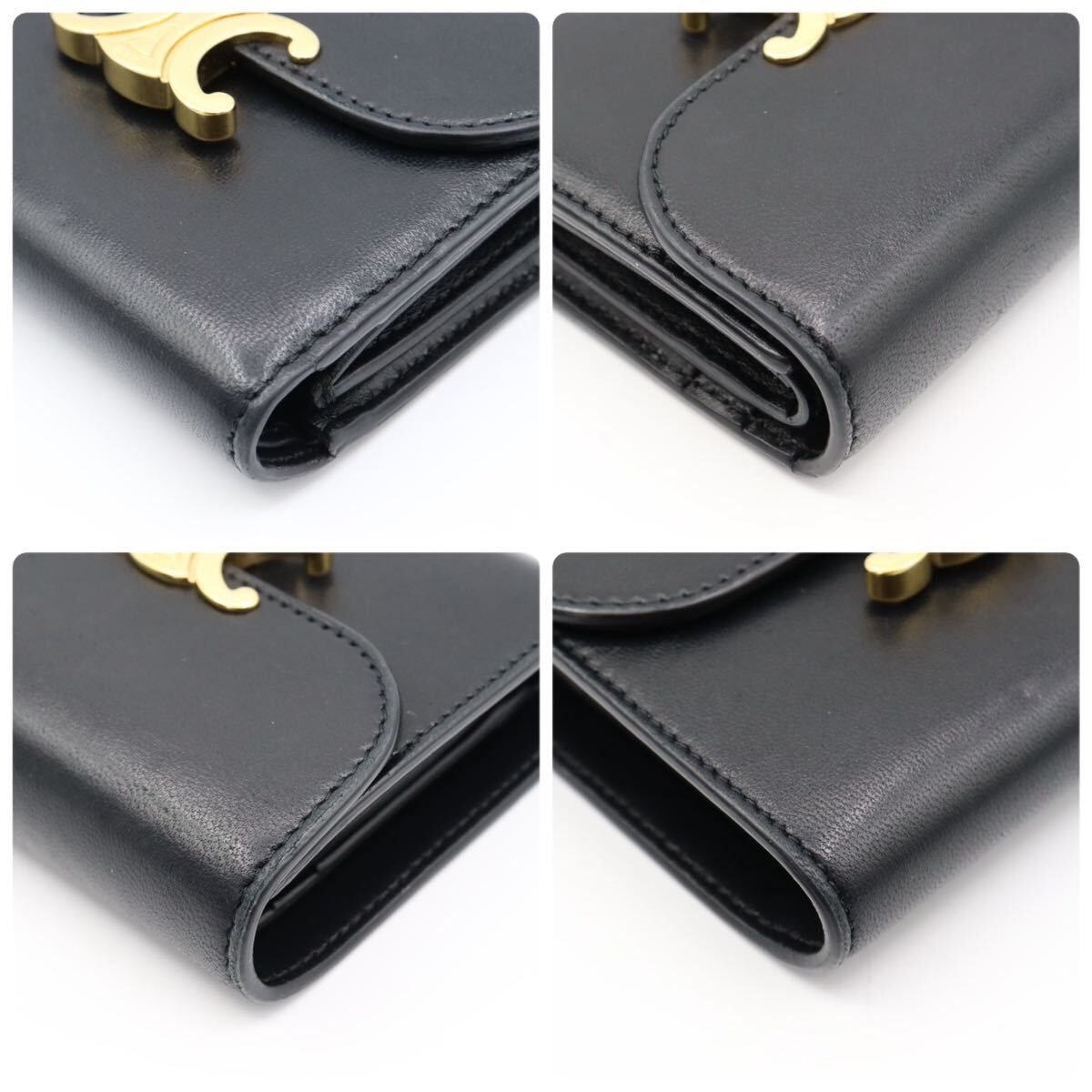 美品 セリーヌ トリオンフ カーフスキン 折り財布 ブラック 美品 セリーヌ トリオンフ カーフスキン 折り財布 ブラック