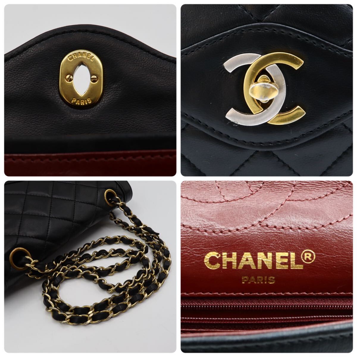 美品　CHANEL シャネル　ラムスキン　マトラッセ　パリ限定　Wフラップ　ショルダーバッグ