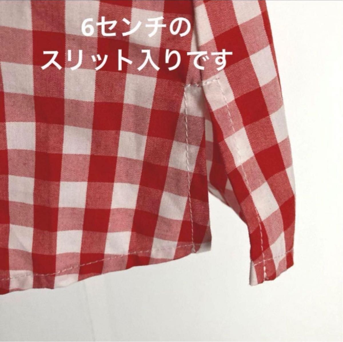 赤白ギンガムチェックのバタフライスリーブシャツ　半袖