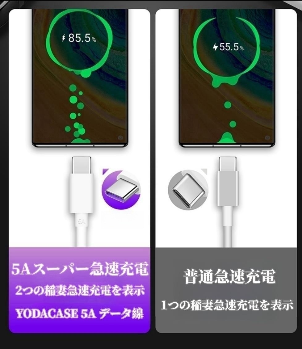 【★新品-送料無料】1本 1M超高速充電 USB TypeC 5A充電器 スマホ 充電 ケーブル タイプC 充電ケーブルの画像3