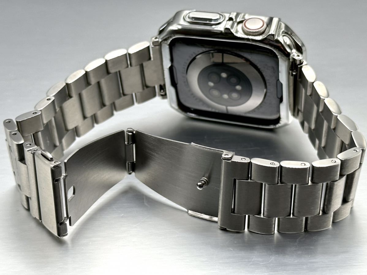 シルバー アップルウォッチバンド ステンレス　Apple Watch TPUカバー ケース メンズ レディース series1〜9 38.40.41.42.44.45mm