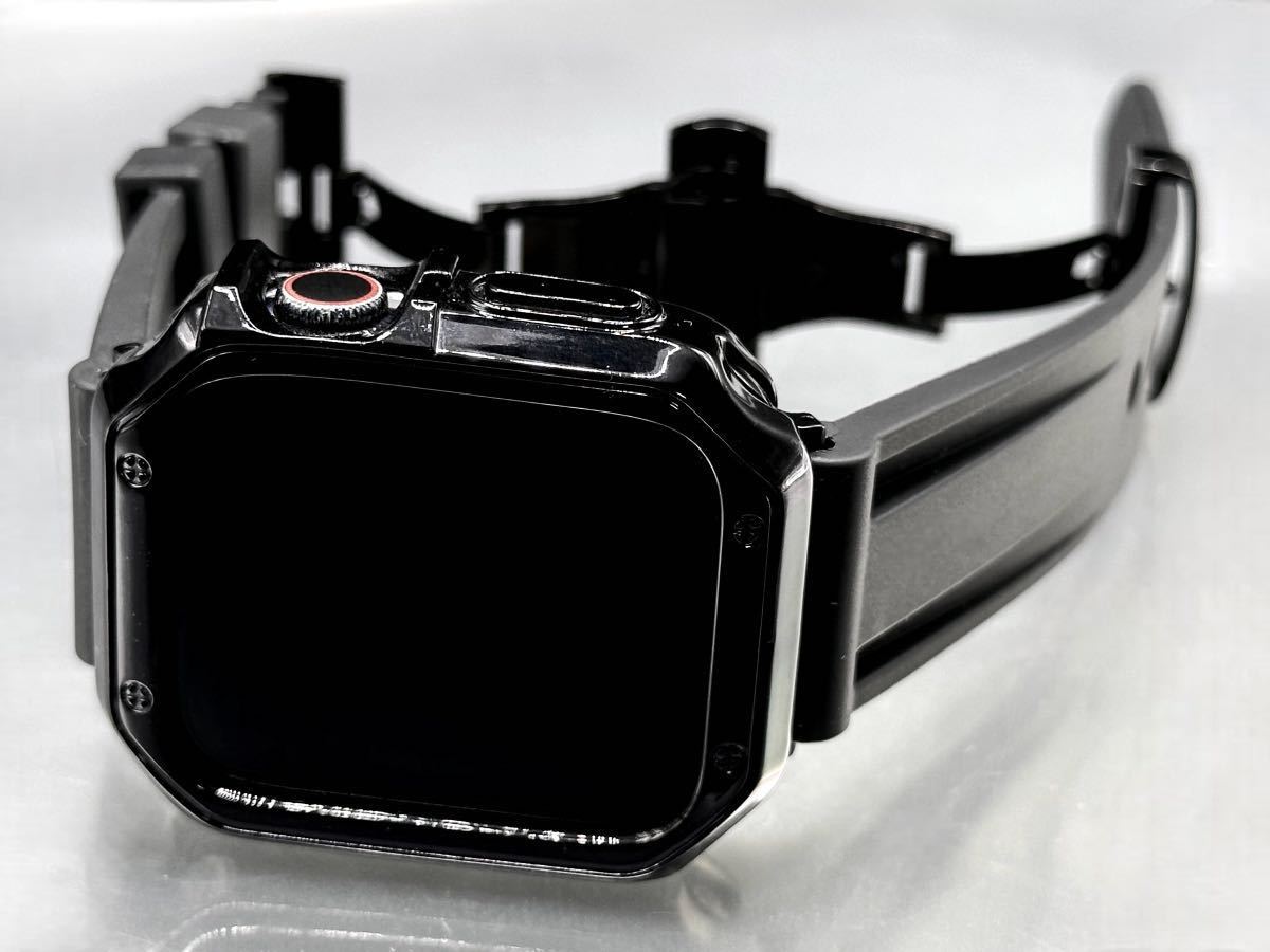 ブラックアップルウォッチバンド ラバーベルト Apple Watch カバー ケース メンズ レディース 38mm40mm41mm42mm44mm45mm 全series対応