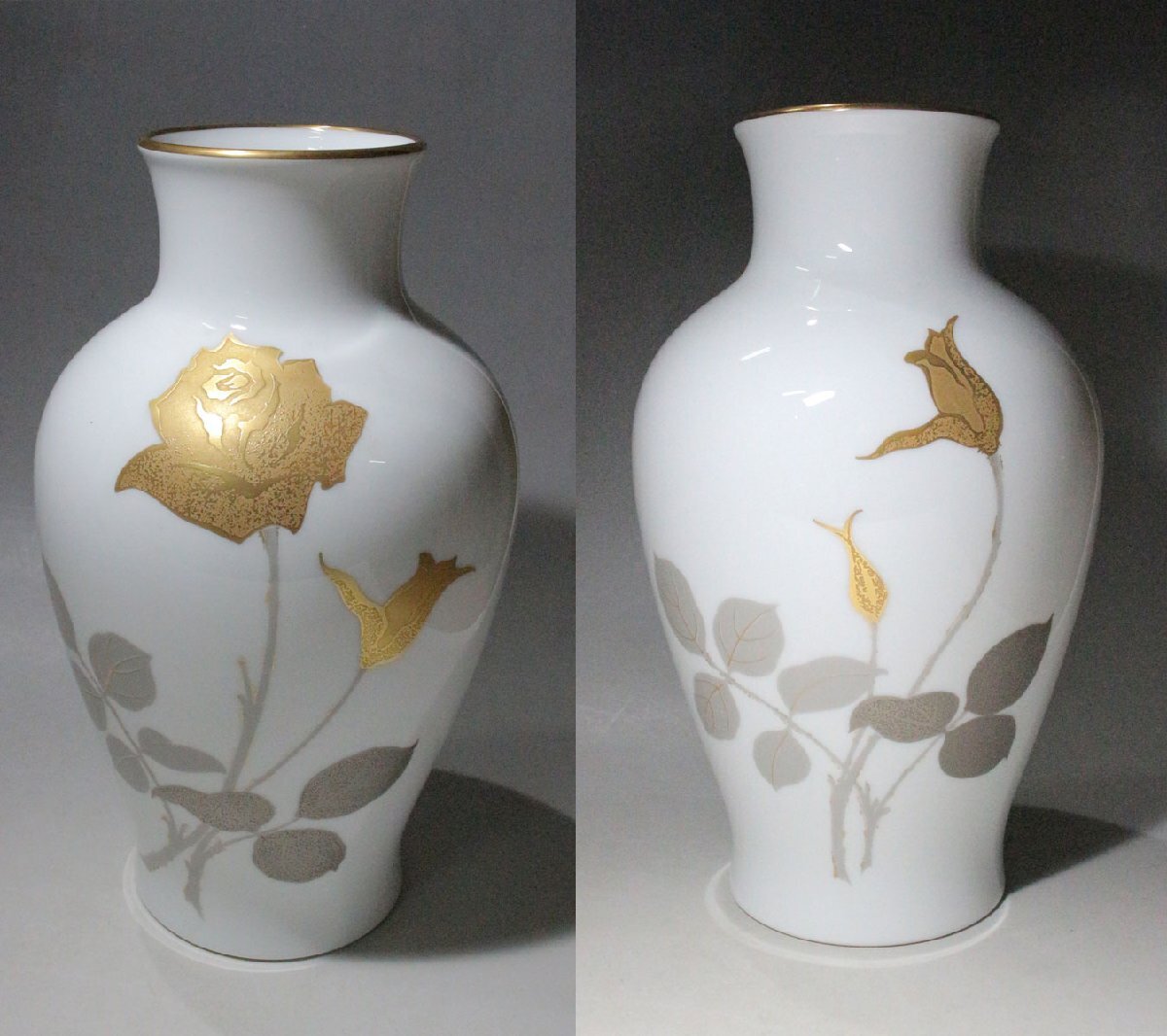 時代市場■大倉陶園 金蝕バラ文花瓶■インテリア・日本の陶磁_画像3