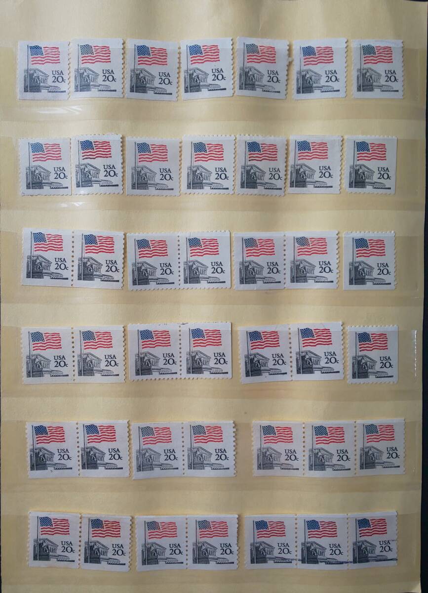 【未使用】アメリカ普通切手　1982年「星条旗と最高裁」20¢切手　90枚_画像2