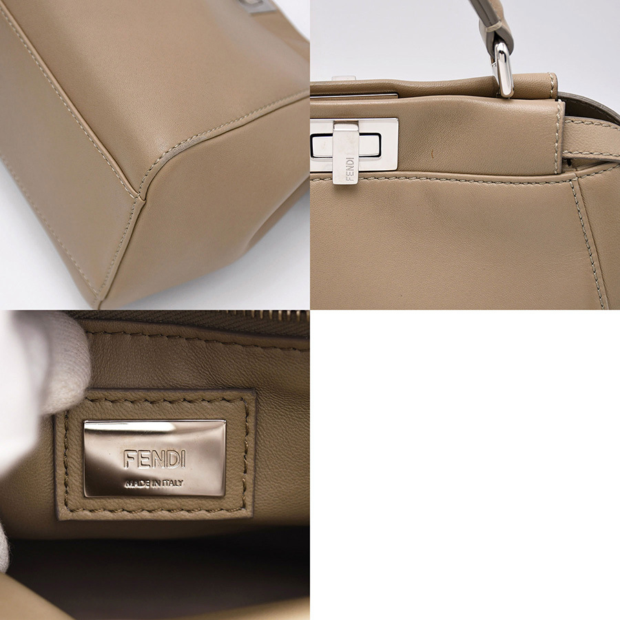 フェンディ FENDI ミニ ピーカブー PEEKABOO 2way ハンドバッグ 8BN244 レザー グレー ベージュ シルバー金具 ショルダーバッグ 中古_画像7