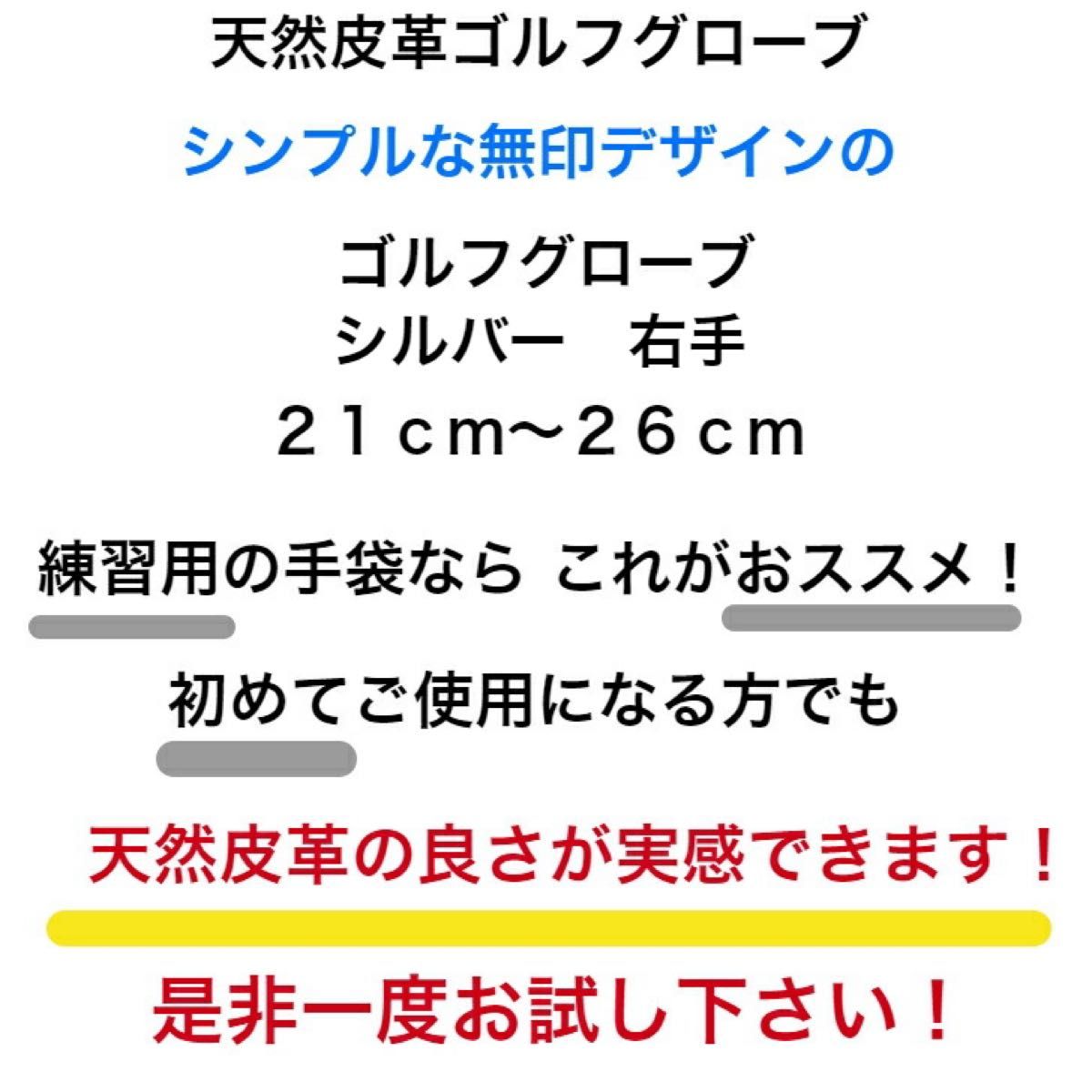 天然皮革　ゴルフグローブ　シルバー　右手　21cm〜26cm 1枚をお選び下さい 右手着用 右手用 グローブ ゴルフグローブ