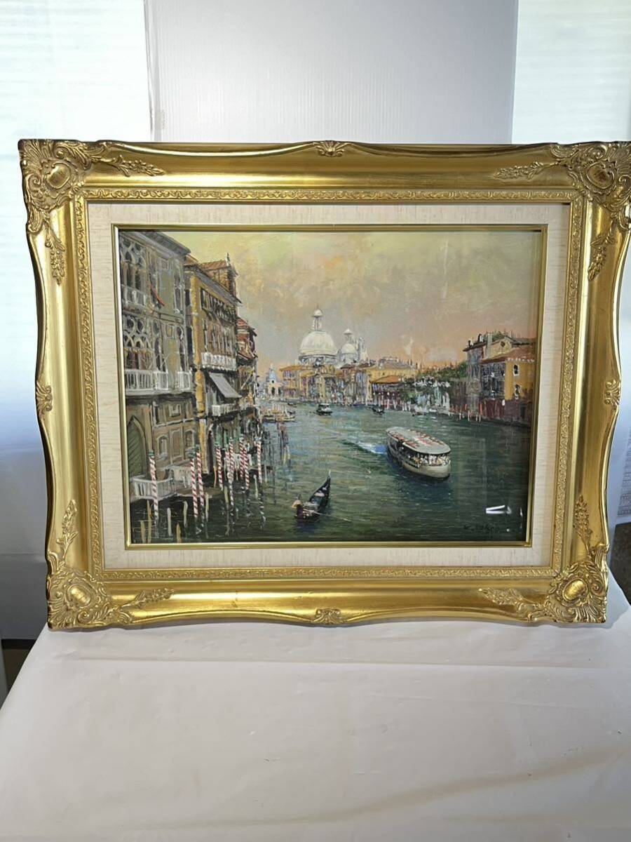 油絵 風景画 ヴェネチアの朝　絵画 油彩 額縁 美術品 肉筆真作 額装 A0145_画像1