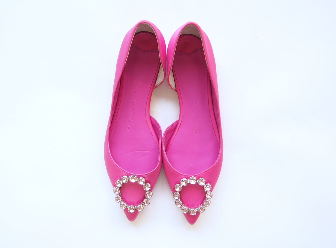  regular price 3.5 ten thousand *.. put on footwear only *TSURUbyMARIKOOIKAWA pink satin biju- buckle Flat low heel pumps /tsuruma Rico o squid wa/ Manolo liking .