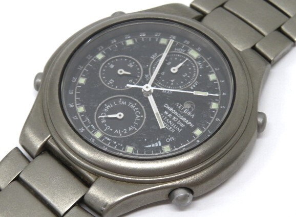 !e3442-2 209 CITIZEN Citizen ATTESA Atessa QZ quartz 6850-G81660 chronograph wristwatch men's watch operation 