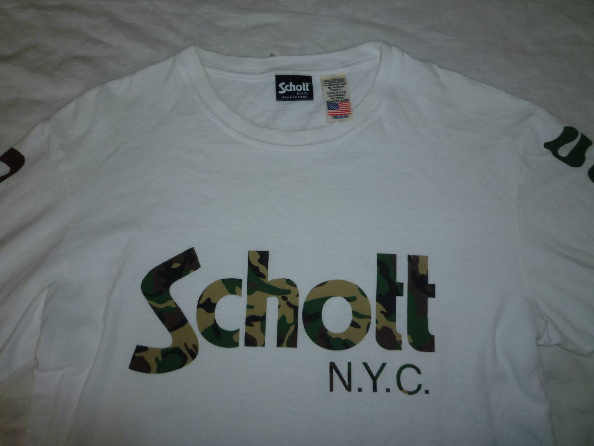 ＵＳＥＤ　Schott　ショット　長袖Ｔシャツ　ホワイト　Ｍ　袖ロゴ　_画像2