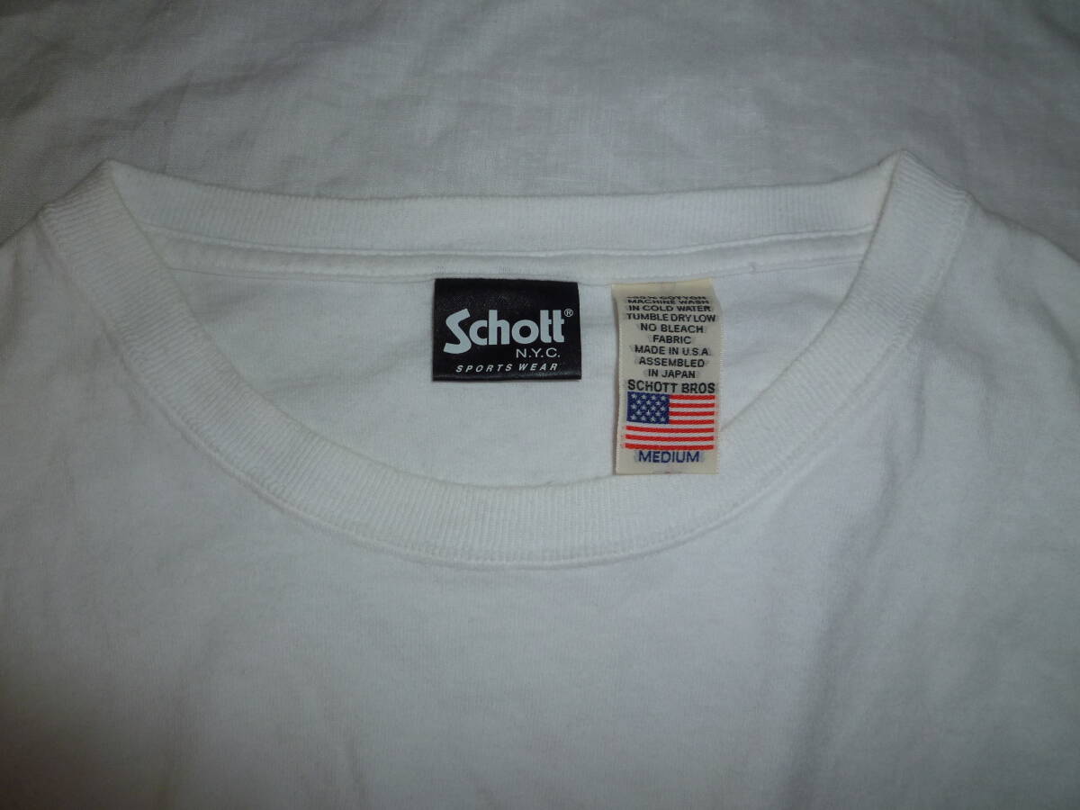 ＵＳＥＤ　Schott　ショット　長袖Ｔシャツ　ホワイト　Ｍ　袖ロゴ　_画像3