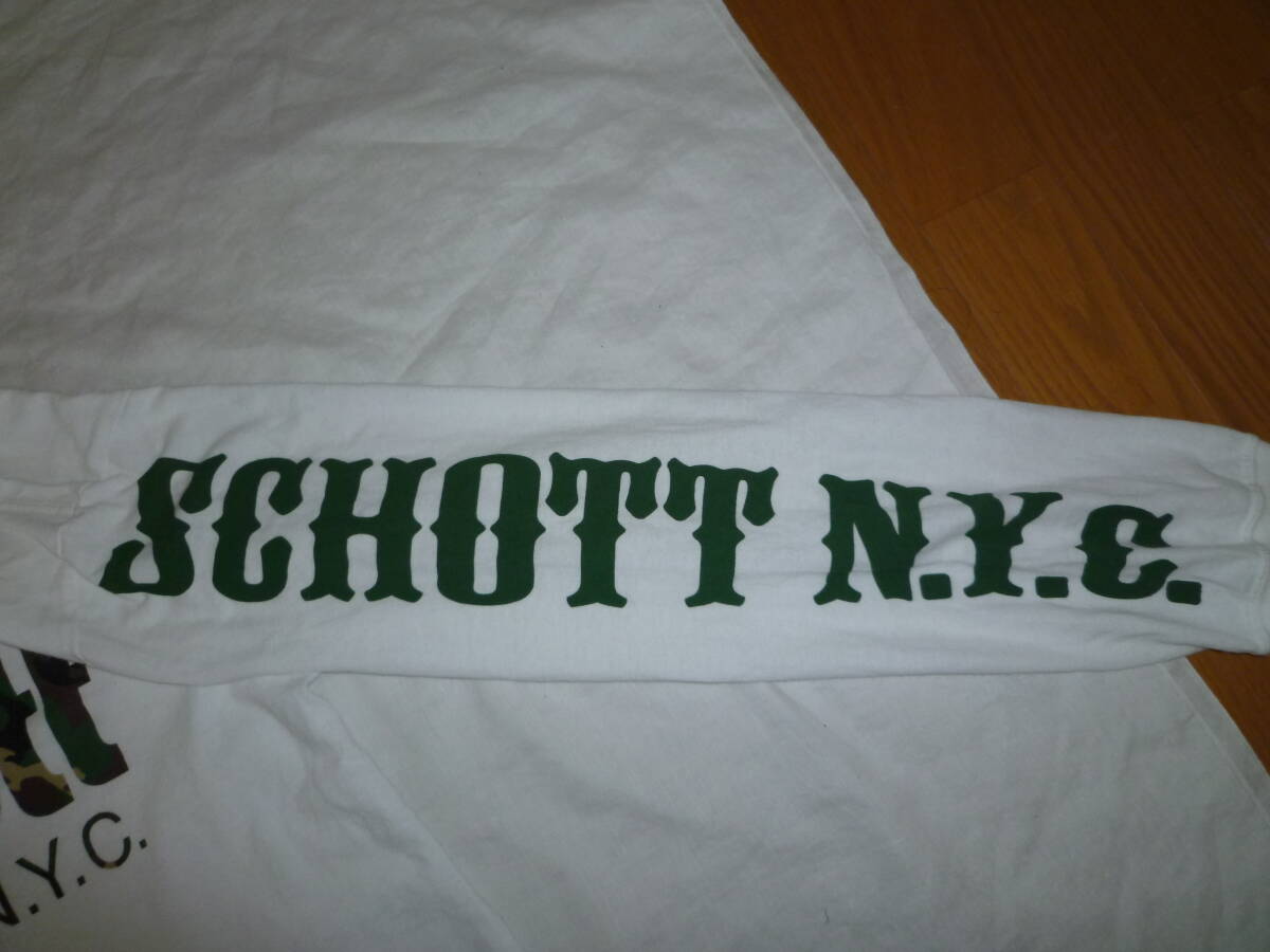 ＵＳＥＤ　Schott　ショット　長袖Ｔシャツ　ホワイト　Ｍ　袖ロゴ　_画像4