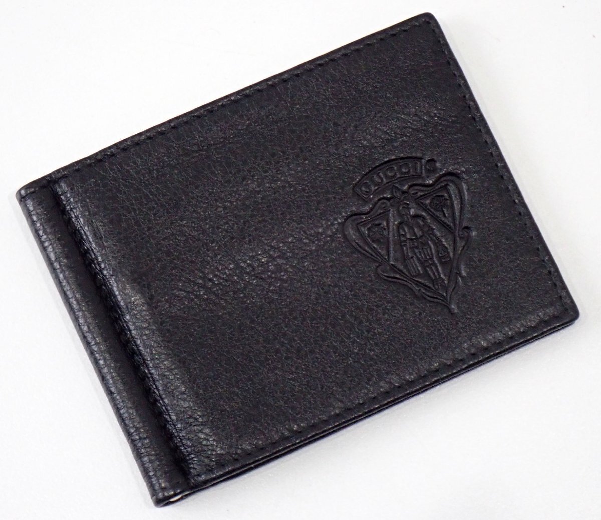 美品 グッチ 190424 型押しロゴ マネークリップ カードケース 札入れ ブラック 財布 レザー グッチシマ メンズ_画像1