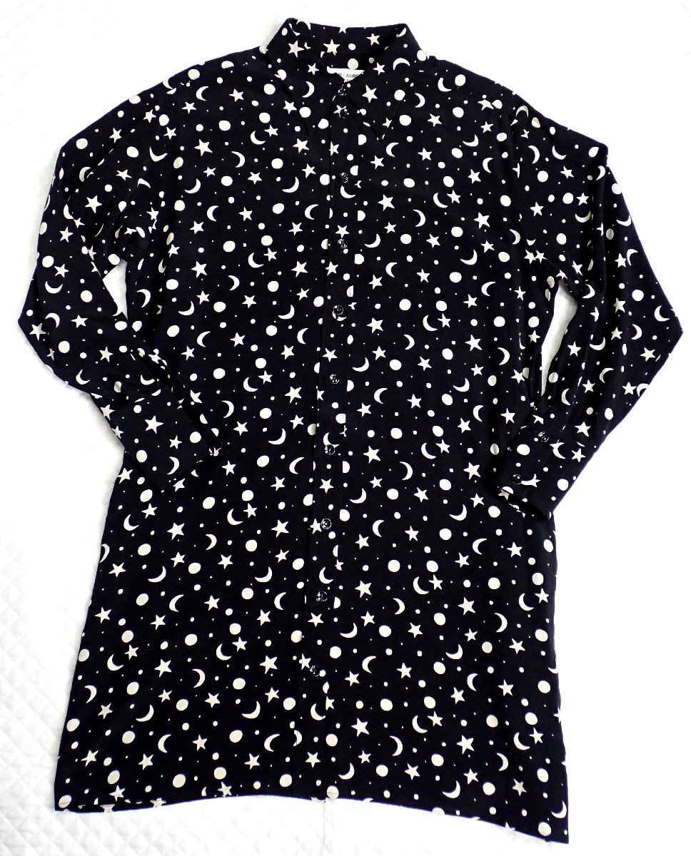  прекрасный товар солнечный rolan Париж шелк 34 черный блуза сорочка солнечный rolan Париж месяц звезда космос женский унисекс рубашка 1422