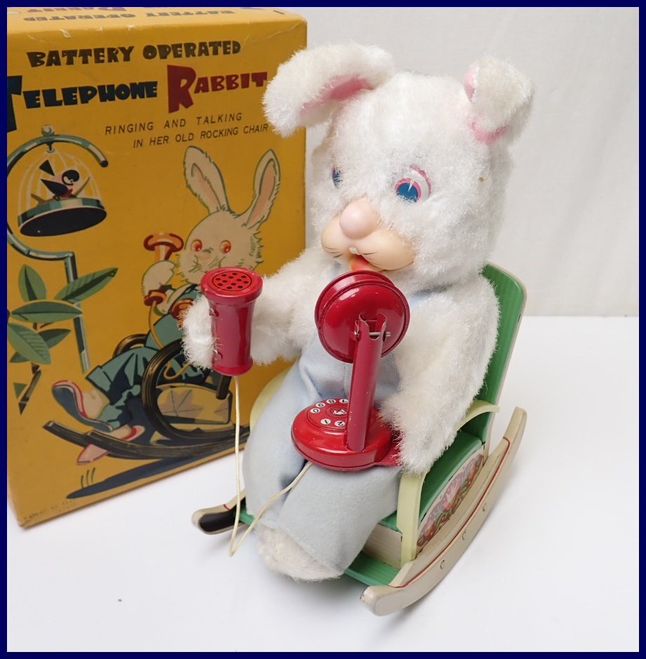 * increase rice field shop telephone rabbit tin plate toy / electric / battery type /1960 period / rabbit / Showa Retro / toy / out box attaching / Vintage &1908400046