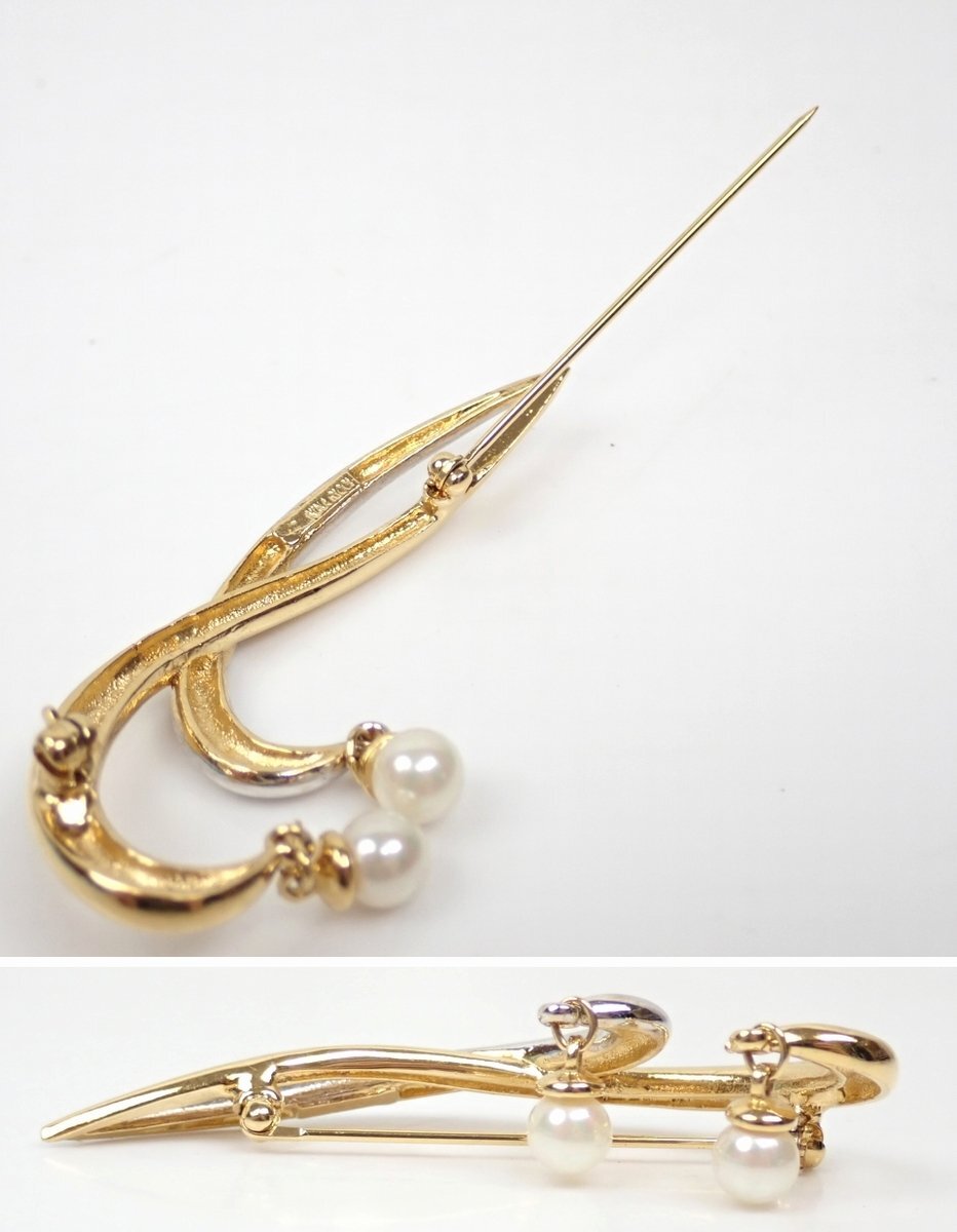 ★NINA RICCI/ニナリッチ ブローチ + リボンネックレス/全長約41cm/ゴールド×シルバー/アクセサリー&1949500270_画像4