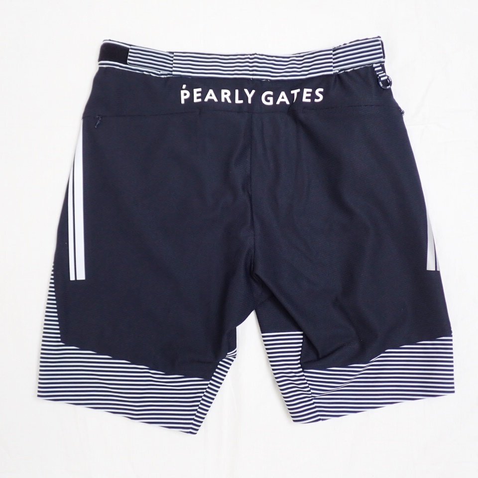 *1 jpy beautiful goods PEARLY GATES/ Pearly Gates shorts 5/ men's M~L corresponding / white × black / border pattern /268-1132403/ exterior attaching &1564300095