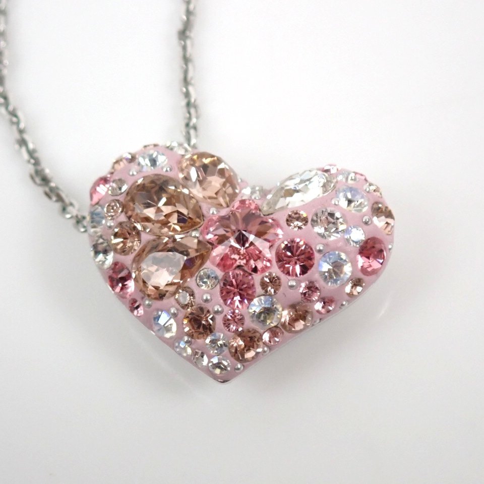 ★SWAROVSKI/スワロフスキー アラナハート ネックレス 全長約42cm/ピンク×シルバー/クリスタルストーン他/付属品有り&1982700001の画像2