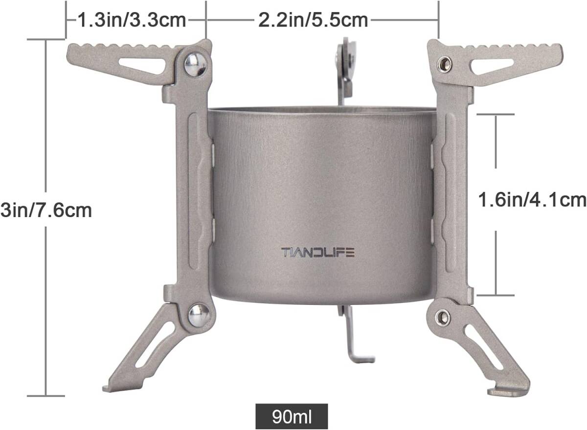 チタンアルコールストーブ, 90ml 一体型 折り畳みスタンド アルコールバーナー 軽量 防錆 キャンプ 頑丈 キャンプ ソロキャンプ_画像3