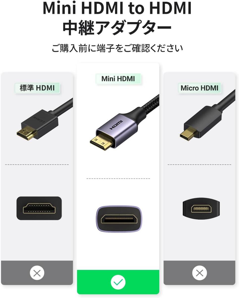 UGREEN Mini HDMI 変換 オスメス HDMI ミニHDMI 変換ケーブル HDMI 2.0 4K@60Hz ハイスピード ミニHDMI変換アダプタ グレー 25cm_画像3
