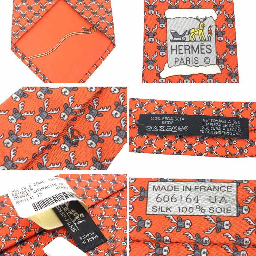 HERMES エルメス ネクタイ シルク REINDEER 606164T 25 トナカイ オレンジ 箱付き 未使用品 aq9844_画像3