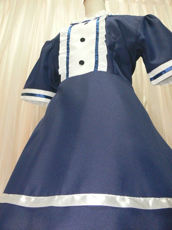 5-30☆大きいサイズ*紺色＆ホワイト*ロリィタ系メイド服/XXL/W41.B49☆の画像7