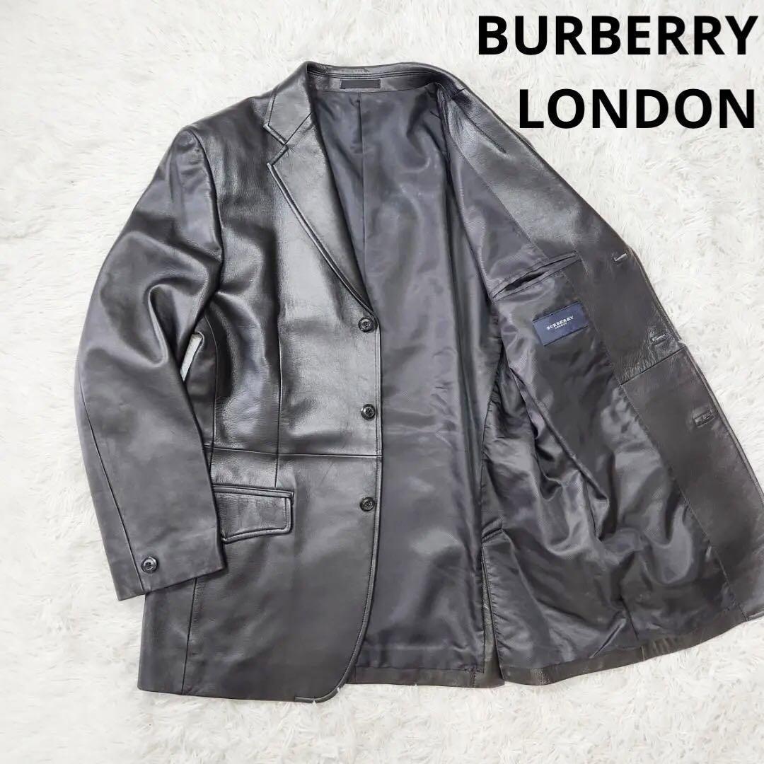 【美品・とろける極上】バーバリーロンドン ラムレザージャケット L ロゴ刻印ボタン メンズ 黒 BURBERRY LONDON テーラード 羊革_画像1
