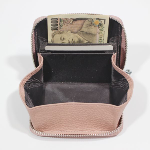  coin case change purse . card storage original leather lady's casual pink 1 jpy 